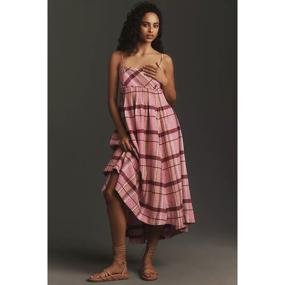 Dresses & Skirts - Maeve Linen Pleated-Waist Hanky-Hem Midi Dress M NWT